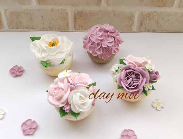 クレイ・フラワーカップケーキ(2個セット) 2枚目の画像