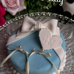 【完全受注製作】サムシングブルーのクレイケーキ リングピロー 3枚目の画像