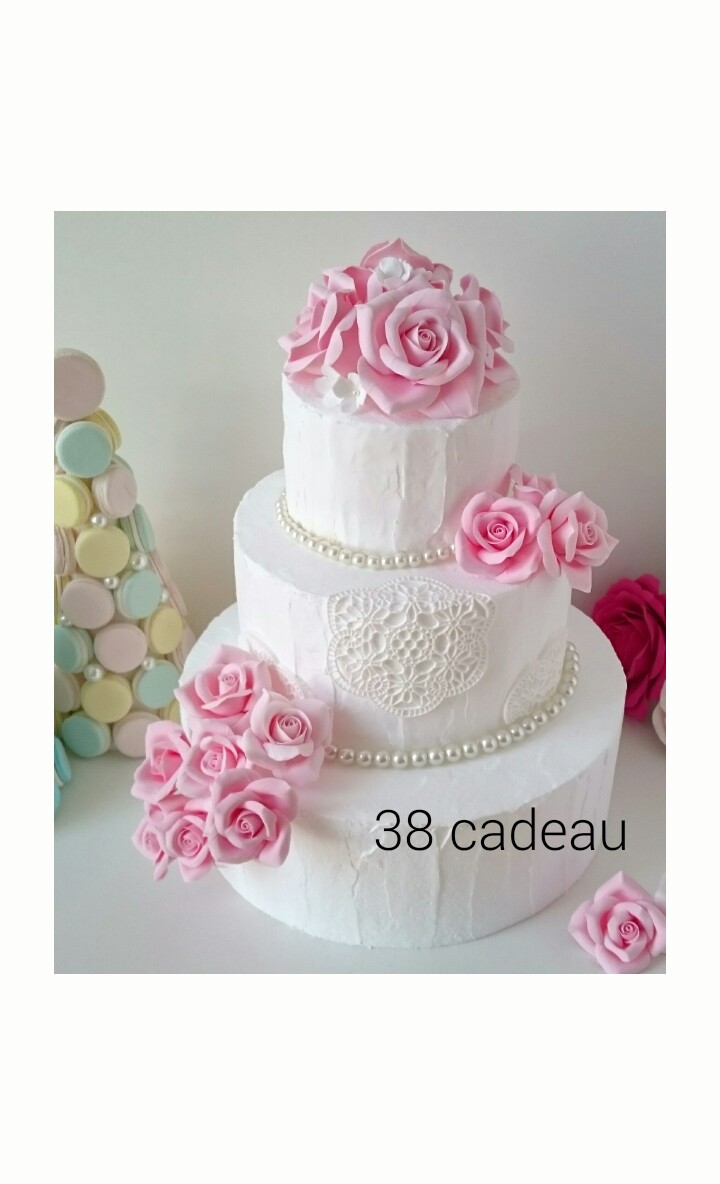 再販【完全受注製作】ピンクローズのクレイケーキ