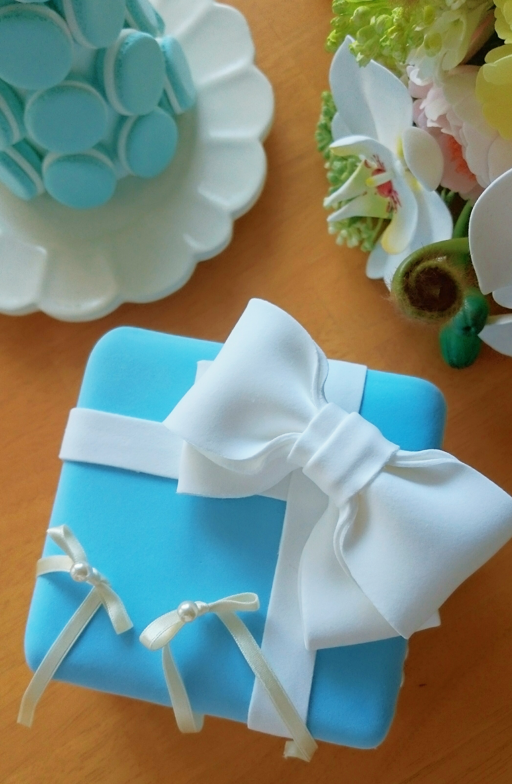 【完全受注製作】サムシング・ブルーのクレイケーキ リングピロー(スクエア)