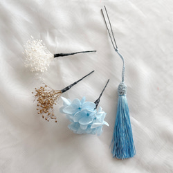 C8 マムと和玉とかすみ草の髪飾りセット 青系 8枚目の画像