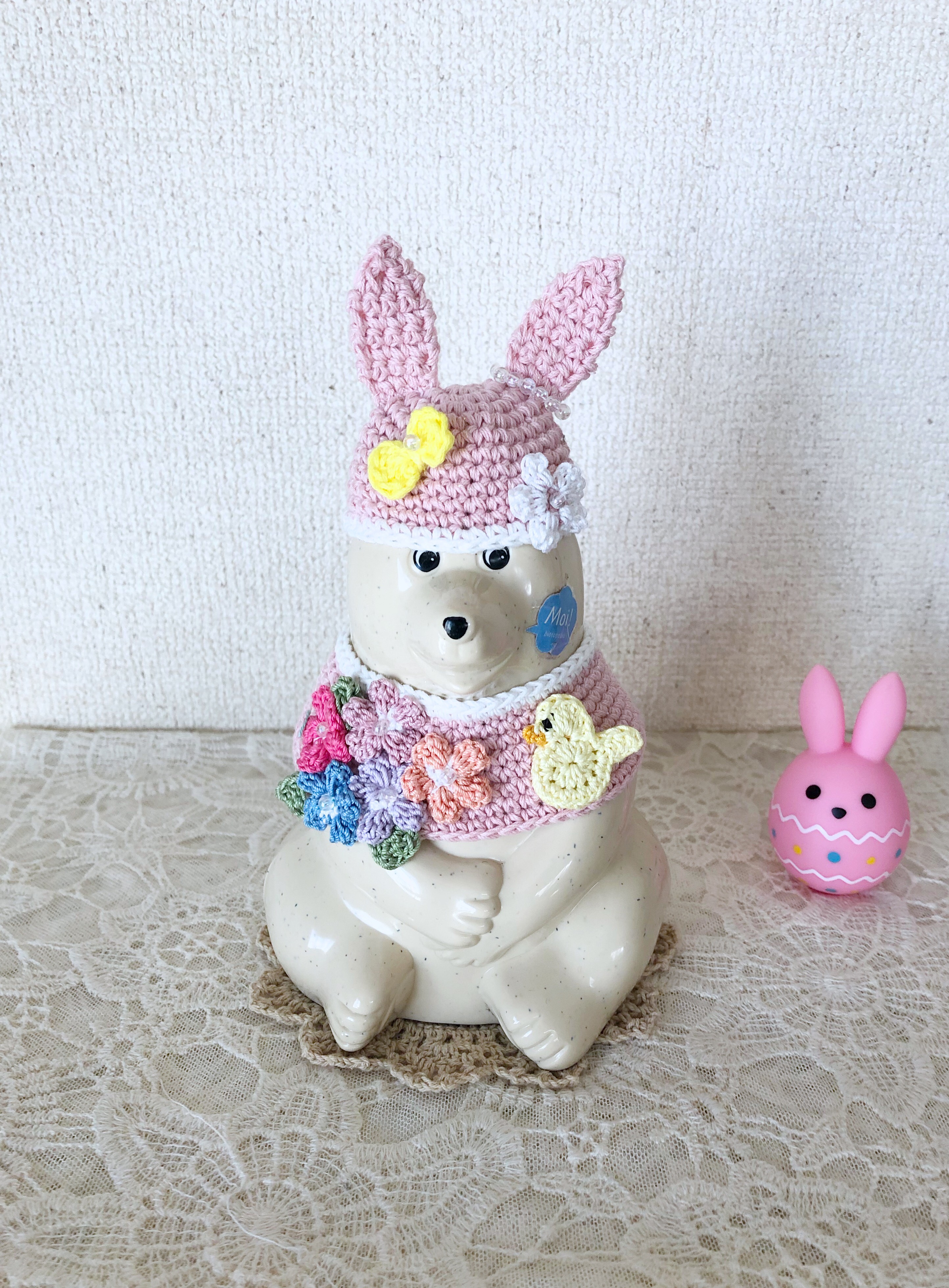 しろくま貯金箱 うさ耳イースターセット ピンク その他人形