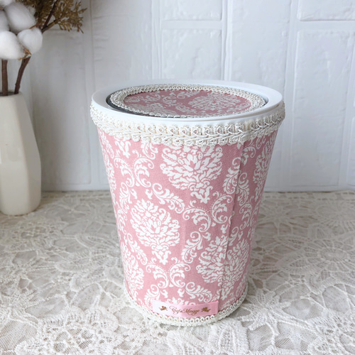再販蓋つきダストボックス ダマスク柄 ピンク ゴミ箱・ダストボックス