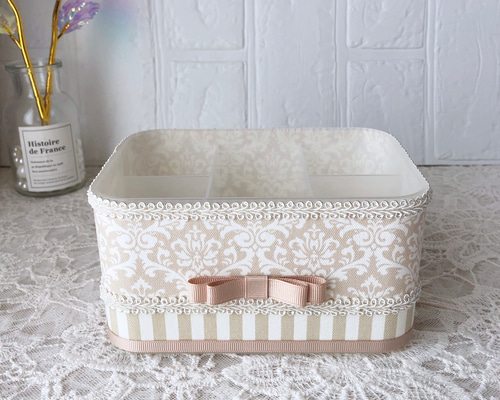 残り1】再販④小物入れ☆セパレートBOX ダマスク×ボーダー