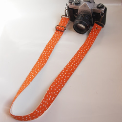 ドット　水玉　カメラストラップ　オレンジ 2枚目の画像