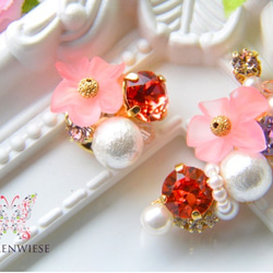 Padparadscha flower earcuff set 第1張的照片