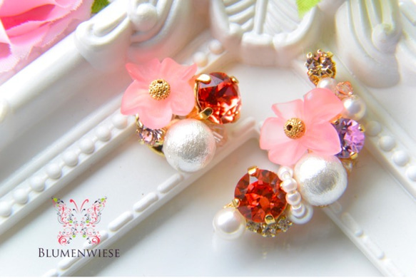 Padparadscha flower earcuff set 第1張的照片