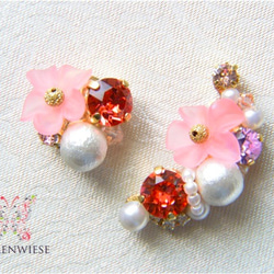 Padparadscha flower earcuff set 第2張的照片