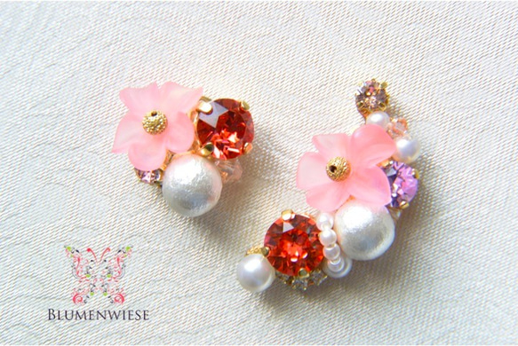 Padparadscha flower earcuff set 2枚目の画像