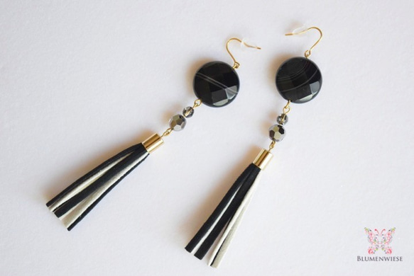 Black agate tassel earrings 第1張的照片