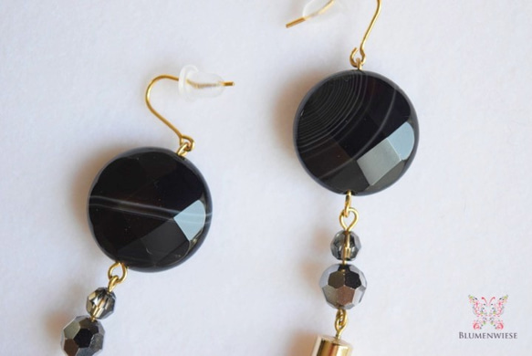 Black agate tassel earrings 第4張的照片