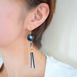 Black agate tassel earrings 第5張的照片