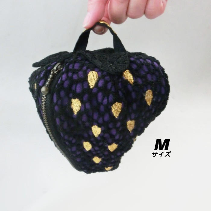 いちごポーチレース【M】黒紫　金の粒　★受注制作★