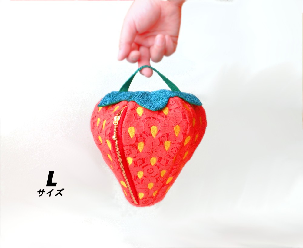 いちごポーチレース【L】赤　★受注制作★