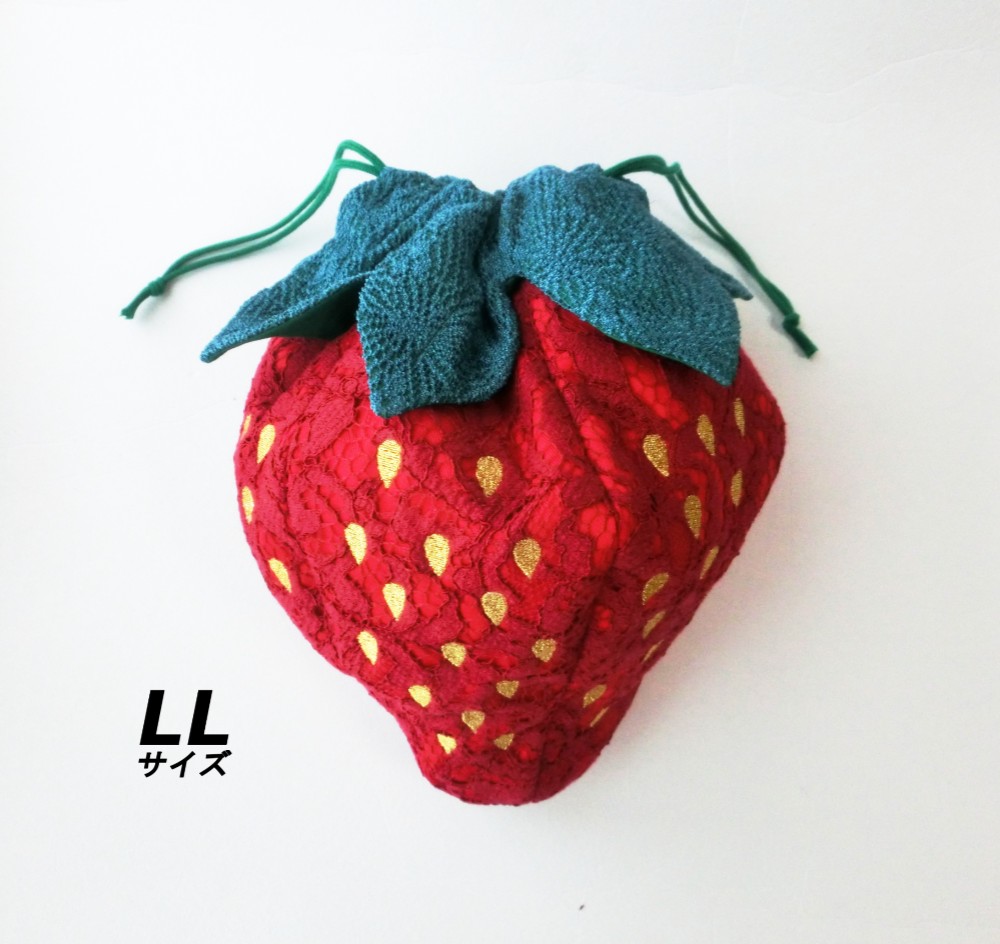 いちご巾着レース No. 2【LL】赤　★受注制作★