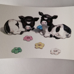 子牛とお花ビーズ　プリント 2枚目の画像