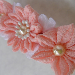 つまみ細工の三種のお花のバレッタ(ピンク) 4枚目の画像