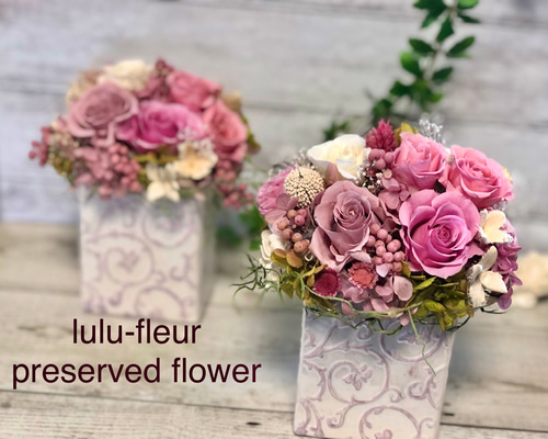 Belles Fleurs プリザーブドフラワーアレンジメント ピンクバラ ピンクのプリザーブドフラワー テーブルフラワーアレンジ