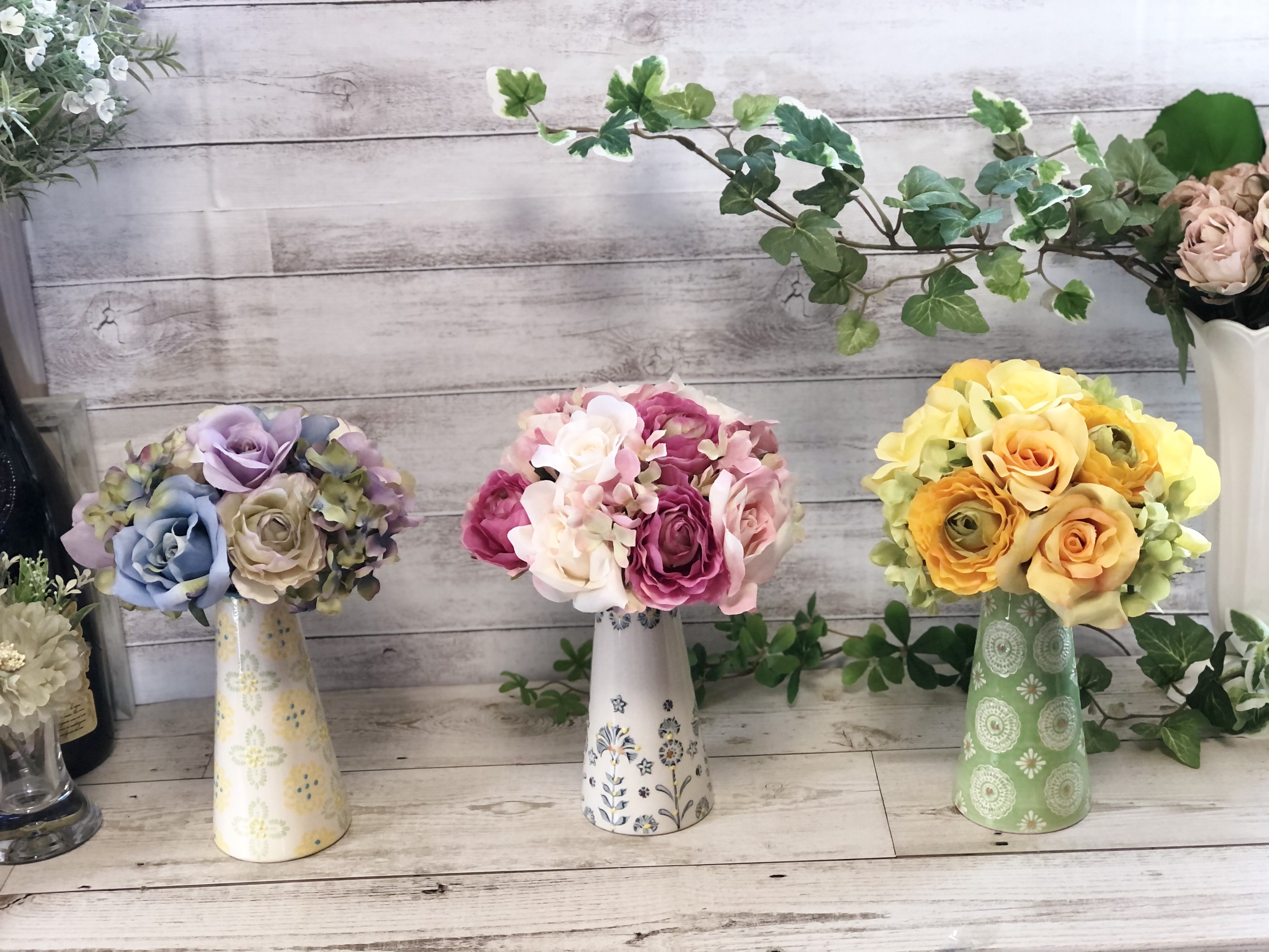 花　アートフラワー　ブーケ　ミツバツツジ　雪柳3本　造花　プレゼント