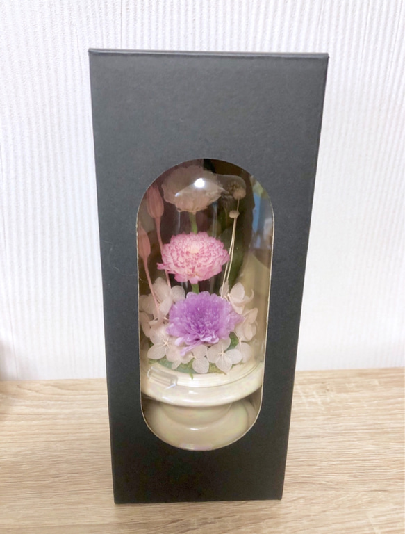 花器の色が選べる⭐︎プリザーブドフラワー 供花 仏花 クリアドーム ボトルフラワー ブラウン　ガラスカバー付き　 14枚目の画像