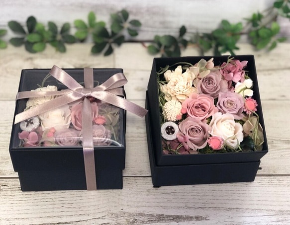 プリザーブドフラワー ボックスフラワー 正方形 お花が見える蓋付き