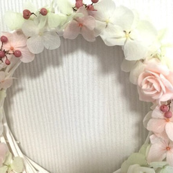 White&pink wreathe 可愛いリース　プリザーブドフラワー 2枚目の画像