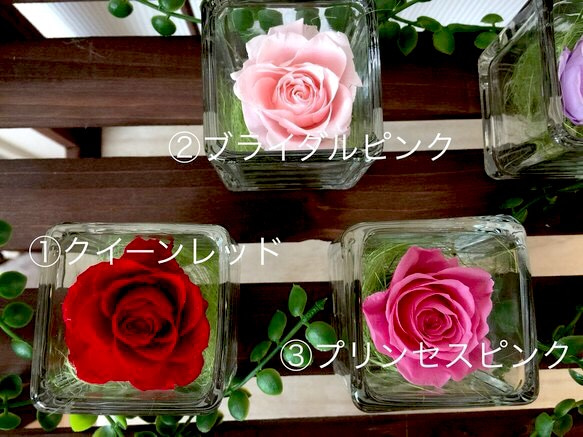 glass cube rose 〜ガラスに入った可愛いプリザーブドフラワー〜1輪のバラ〜（受注制作）バラ　ローズ 3枚目の画像