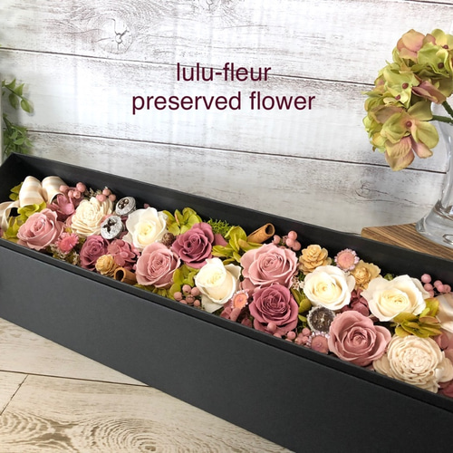 プリザーブドフラワー オシャレなボックスフラワー ブラックボックス