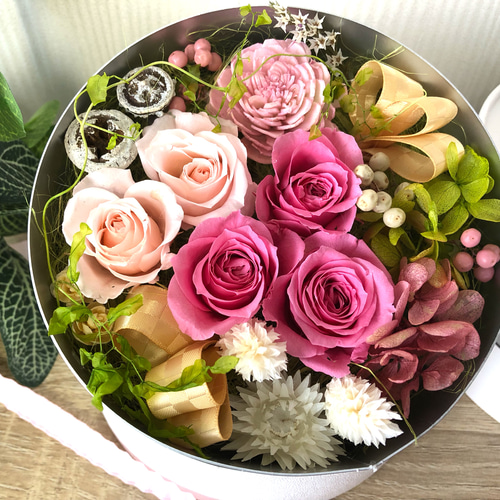 プリザーブドフラワー ボックスフラワー 丸型 13㎝ ホワイトボックス