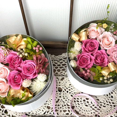 プリザーブドフラワー ボックスフラワー 丸型 13㎝ ホワイトボックス