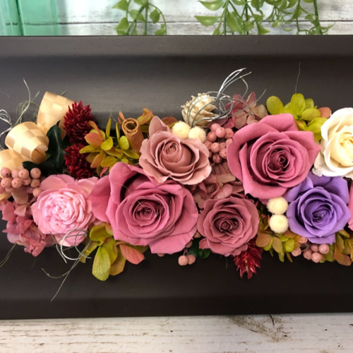 プリザーブドフラワーフレームアレンジ くすみピンク アンティーク