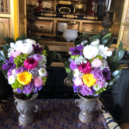 仏花プリザーブフラワー一対 一対☆プリザーブドフラワー仏花 スタイリッシュ コンパクト