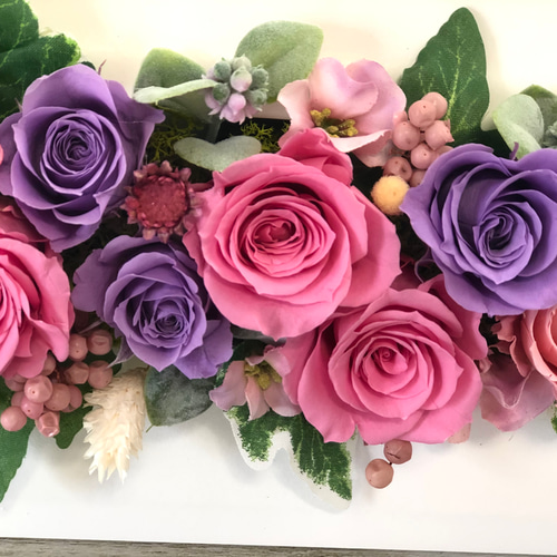 プリザーブドフラワーケーキ ラウンド紫✰ ピンク ギフトケース付き