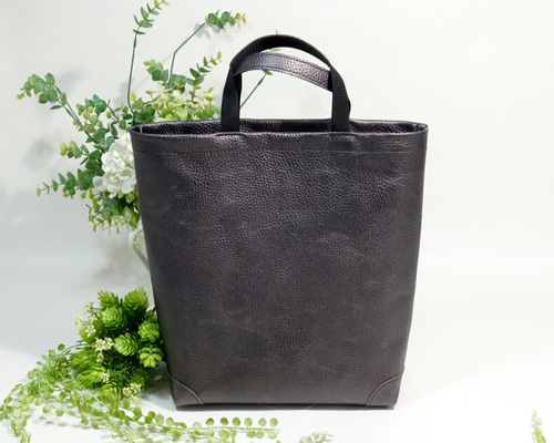 1306)牛革☆ブロンズ系メタリック色のシンプルトート7 バケツ