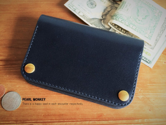 ミドルトラッカーウォレット 黒×青 ハンドメイド 総手縫い イタリアンレザー ミドルトラッカーウォレット 黒×青 ハンドメイド 総手縫い