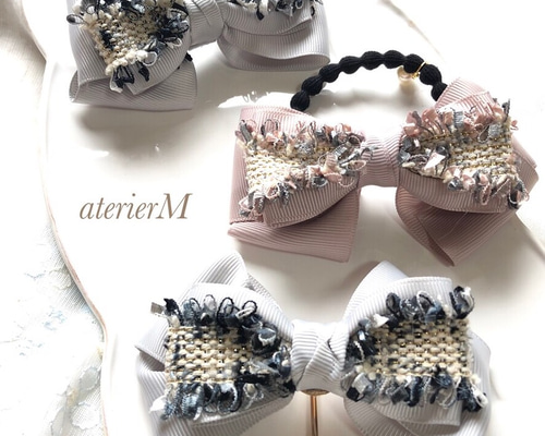 order/リントン ツイード /ヘアゴム 雪苺のツイードリボンハンドメイドヘアゴム リントン