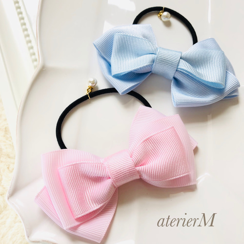 親子お揃い♡antique pinkトリプルリボンのヘアゴム 親子お揃い♡antique pinkトリプルリボンのヘアゴム
