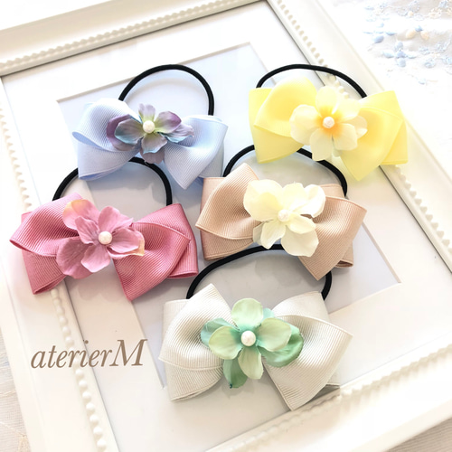 送料無料】浴衣にもオススメ♡カラフルフラワーリボンのヘアゴム 子供 