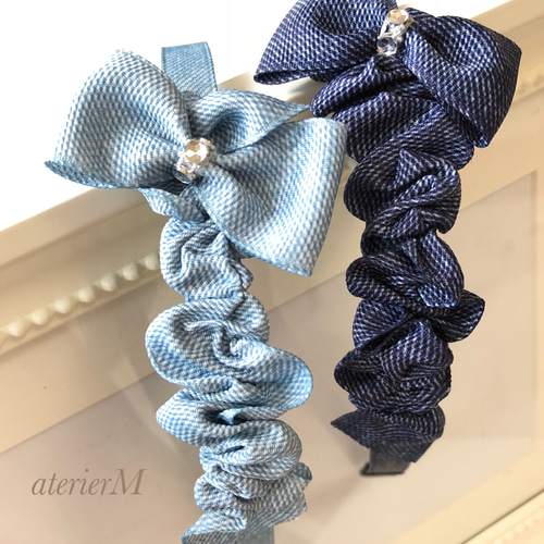 クシュクシュフリルがかわいい♡デニムリボンのキッズカチューシャ 