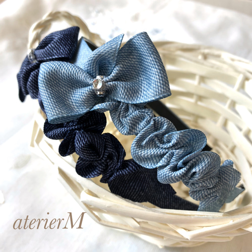 クシュクシュフリルがかわいい♡デニムリボンのキッズカチューシャ 