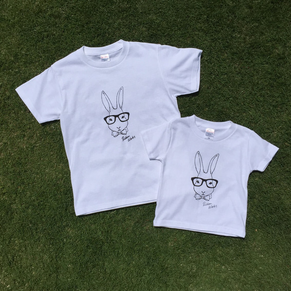 眼鏡ウサギ☆プリントTシャツ☆90～160サイズ 2枚目の画像