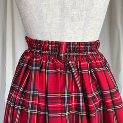 真っ赤なタータンチェックのギャザースカート☆リボンベルト付き 6枚目の画像