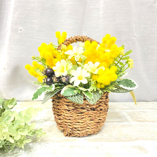 再販 ☆ バスケットアレンジメント White&Green アーティ 再販 ☆ バスケットアレンジメント White&Green アーティ