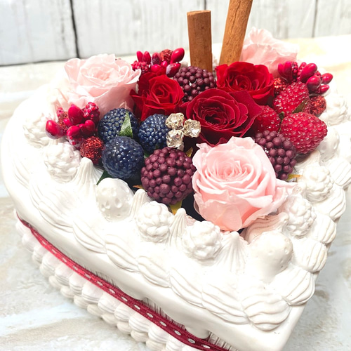 送料無料】ハートのフラワーケーキ♡ プリザーブドフラワー1個 5300円