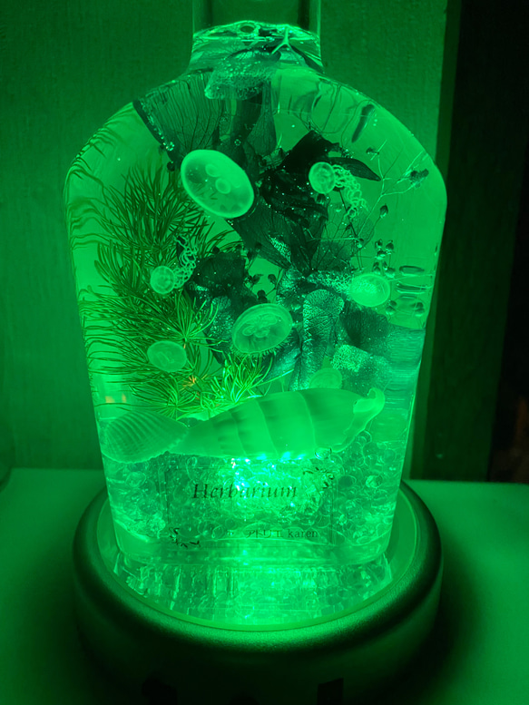 －再販10以上－   高性能LEDライト付き   クラゲのハーバリウム   ウィスキーボトル  1セット4500円 2枚目の画像