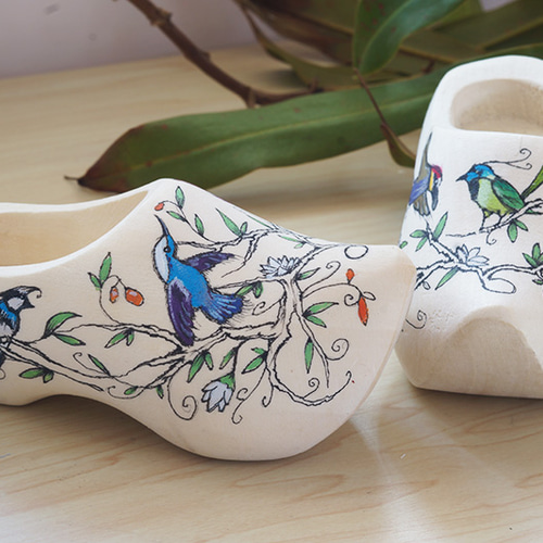 オランダ靴 オリジナルペイント ”花の世界の鳥” その他インテリア雑貨 ...