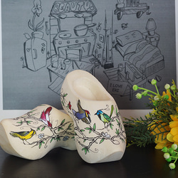 オランダ靴　オリジナルペイント　”花の世界の鳥” 5枚目の画像