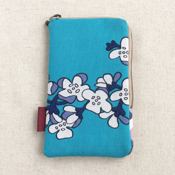 智能手機袋眼鏡盒 L 形拉鍊藍色花卉圖案 [免運費] 第3張的照片