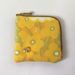 [免運費] Coin Case L 形拉鍊迷你小包 Vintage Yellow Flower 第1張的照片