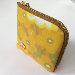 [免運費] Coin Case L 形拉鍊迷你小包 Vintage Yellow Flower 第5張的照片